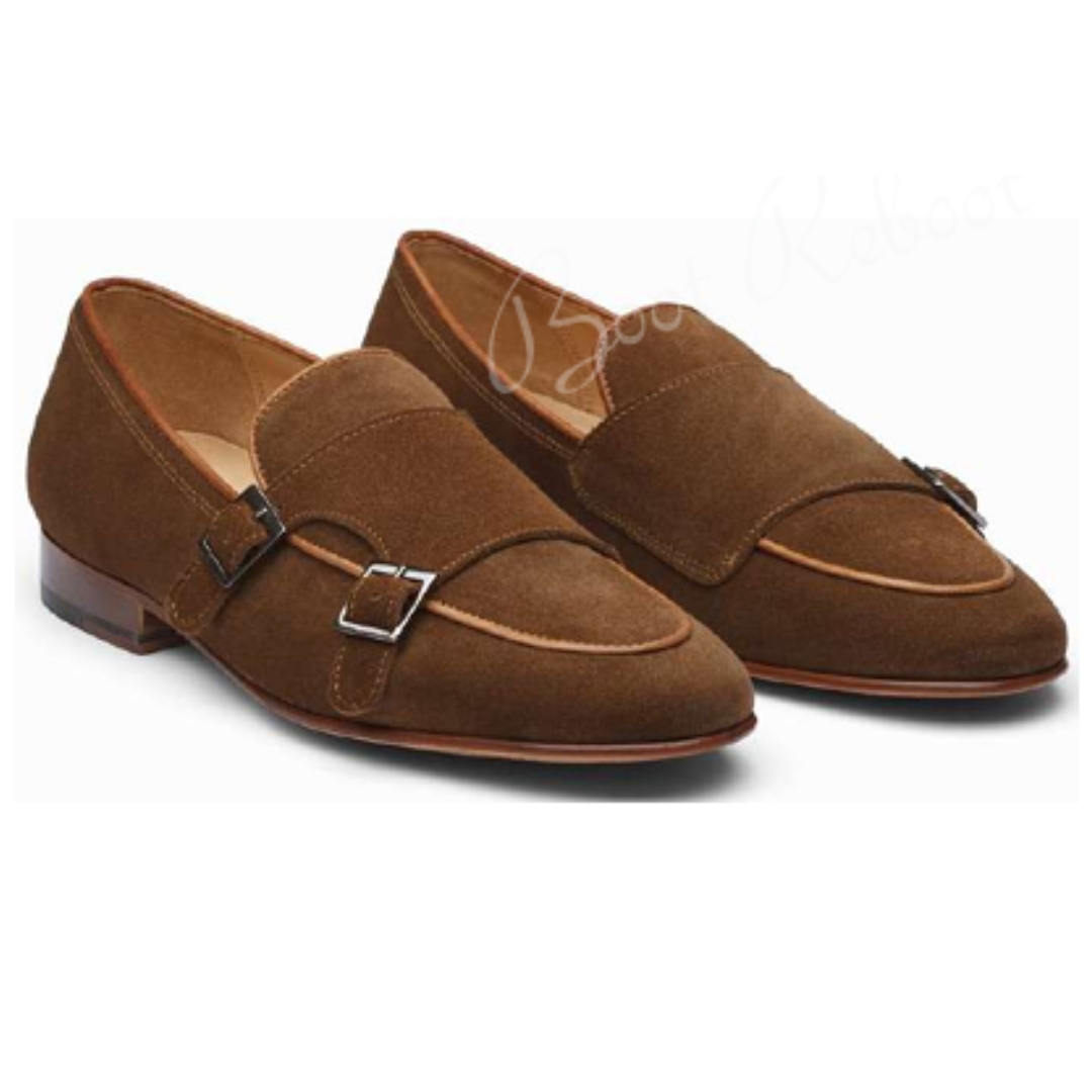 Leather Suede Monk Slipons Shoes